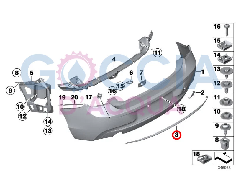 Genuine BMW 2 Series F22 F23 Trim Strip Bumper Rear (LINE SPORT 