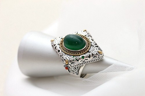 D10 Giftring orientalisch grüner Chrysopras Sterling Silber 925 verstellbar - Bild 11 von 17