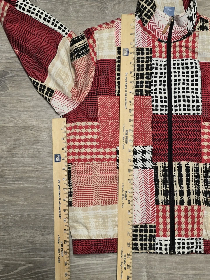 Vintage Koret Sport Women's Red Palid Patchwork Bomber Jacket Petite PS - Image 4 of 4