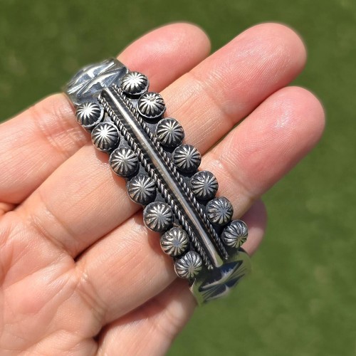 Native American Sterling Silver Concho Stud Cuff Open Bracelet Small Wrist 6.75" - Picture 2 of 14