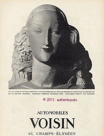 PUBLICITE AUTOMOBILE VOISIN VOITURE PARFAITE TETE FEMME STATUE DE 1926 FRENCH AD - Afbeelding 1 van 1