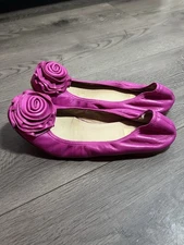 Valentino Garavani Fuschia Leather Rosette Ballet Flats Classic Made In Italy 37