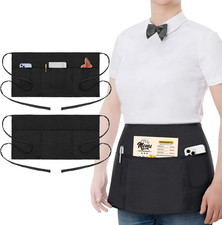 2 Pack Waitress Apron with 3 Pockets - Water  Oil Resistant - Black Waist