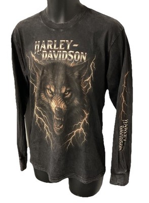 Harley Davidson Men's Thunder Wolf Long Sleeve T-Shirt Dyed Black