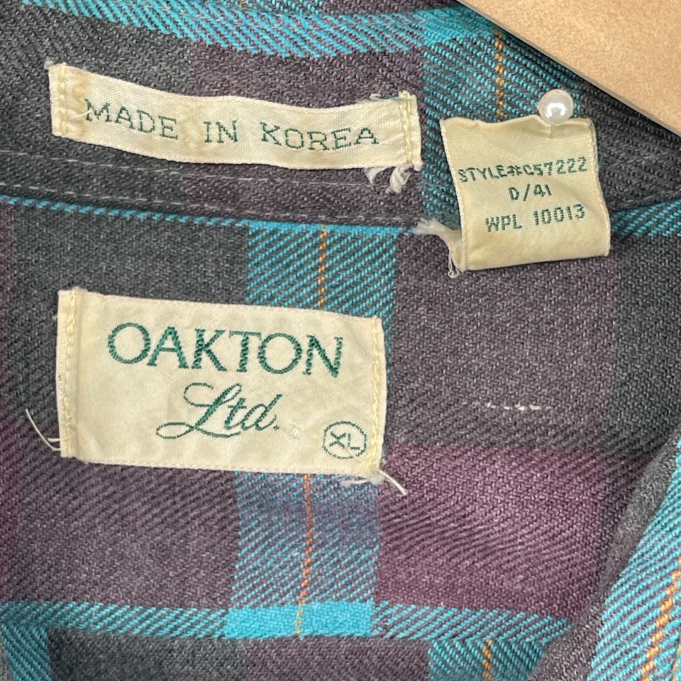 OAKTON Shirt Mens XL Flannel Plaid Button Up Long Sleeve Vintage Blue - Image 4 of 4