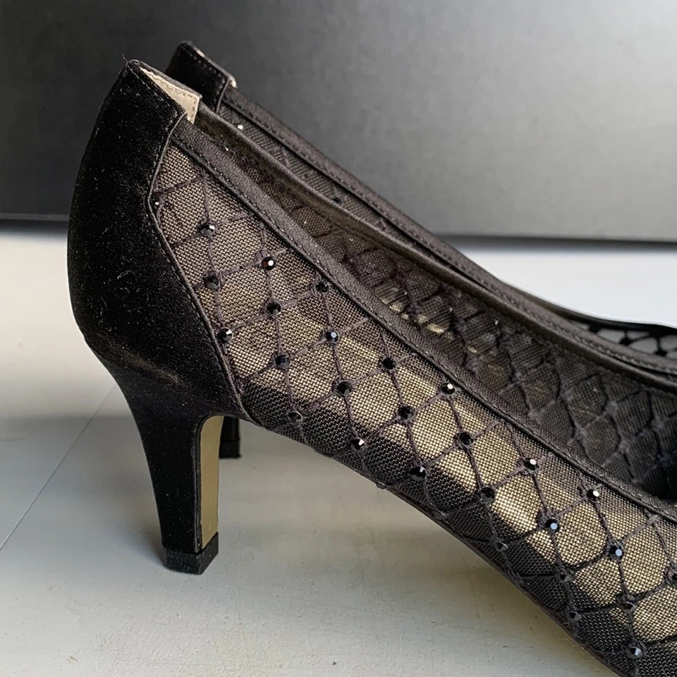 Zapatos de vestir Adrianna Papell de encaje con punta abierta para mujer talla 7,5 negros elegantes Foto 2 de 4