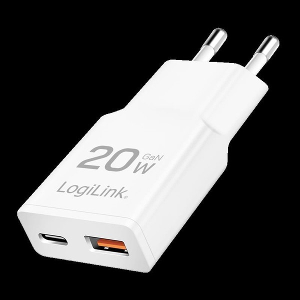 ŁAdowarka Sieciowa LogiLink PA0346 USB Gan, 20 W, 1X USB-C (Pd), 1X USB-A (Qc),-image