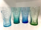 4pc Set Vintage Coca-Cola Glasses, Turquoise, Sapphire, Lt Blue, Bottle Green