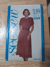 See & Sew 5538 Pattern Dress Large XL Uncut New Vintage 1991 Very Easy