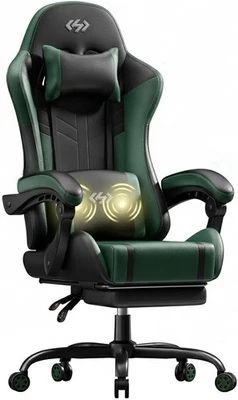 HLONONE Massage Gaming Stuhl, Ergonomischer Gamer Stuhl mit Fußstütze und Massage