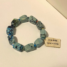 Blue/Black Stone Beaded Stretch Bracelet, Rectangle Beads, MPN BEA 6042