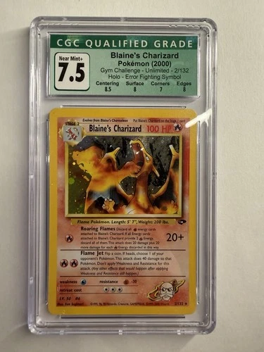 Pokemon Blaine's Charizard Gym Challenge *Error*Fight Symbol 2/132 CGC 8.5 Holo