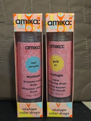 Set Of 2 Amika Mixtape  Teal & Gold Toning Color Drops - Brunette & Warm NIB