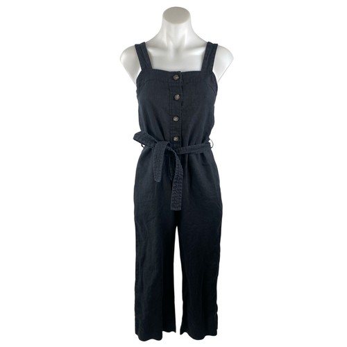 Everlane 100% Linen Square Neck Sleeveless Button Up Wide Leg Jumpsuit Romper 0