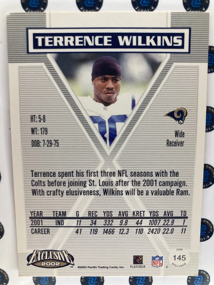 2002 NFL Pacific Exclusive insert Terrence Wilkins #145 St. Louis Rams - Image 2 of 2