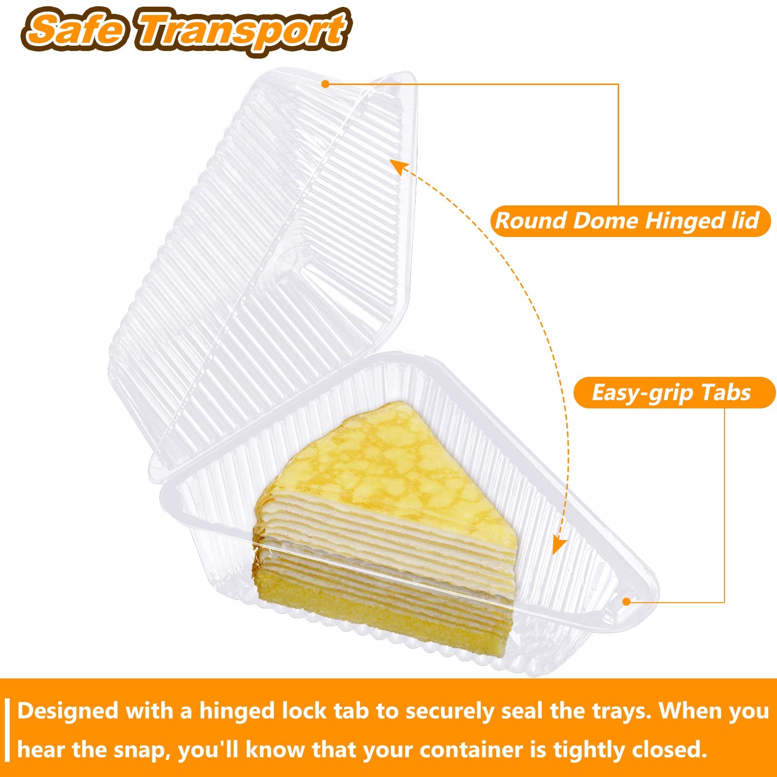 200 Pcs Cake Slice Containers with Lids Clear Plastic Hinged Cheesecake Conta