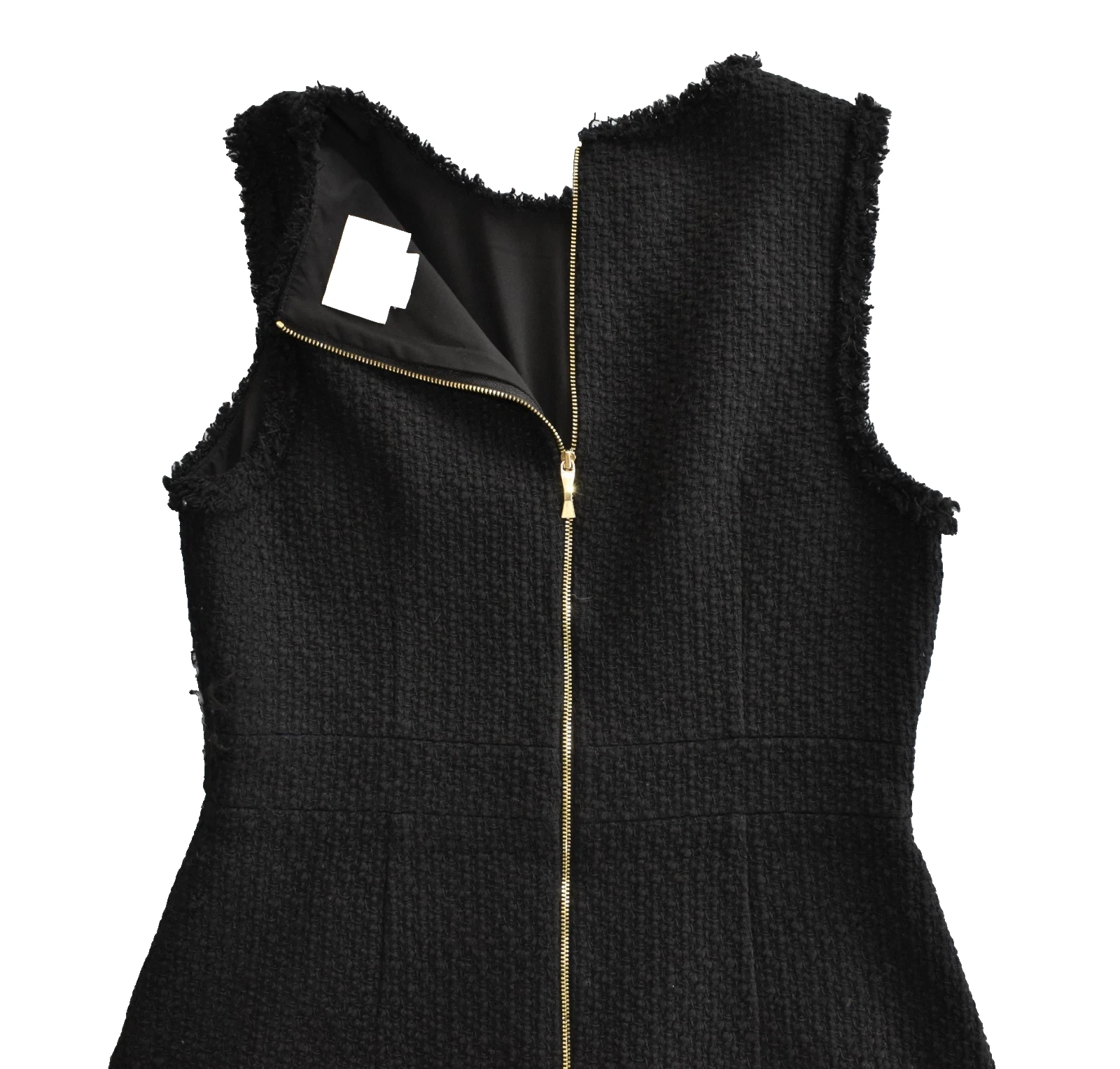 Abito B5 originale KATE SPADE NEW YORK nero tweed orlo arricciato e nastro taglia 10