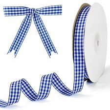 Blue and White Gingham Ribbon 5/8 x 50 Yd - Buffalo Plaid Polyester Craft Rib...