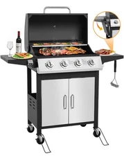 SEGMART 4-Burner Propane Gas Grill, 40,000 BTU with Folding Tables & Thermometer