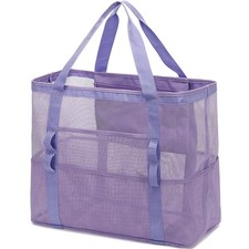 Mesh Beach Bag with Zipper, Large Beach Tote for Women, Toys Pool Swim Bag Tr...