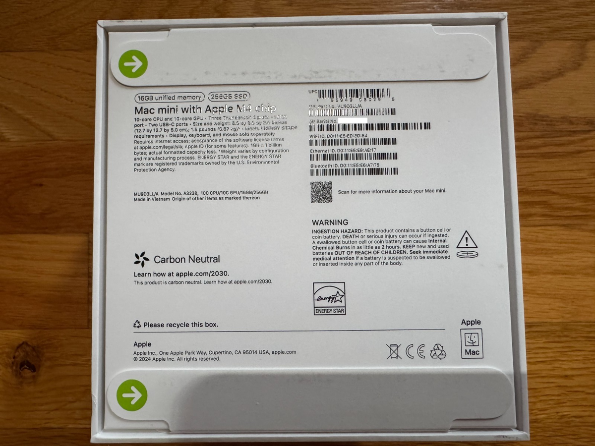 2024 Apple Mac mini M4 Chip 16GB RAM 256GB SSD Silver