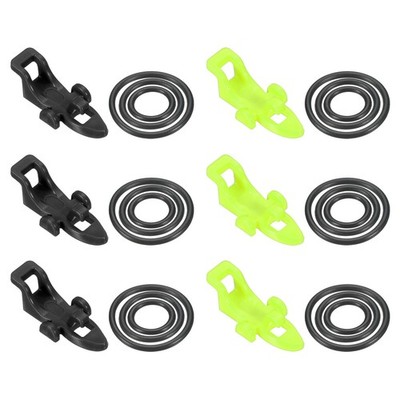6Pcs Fishing Hook Keeper Lure Holder with 3 Size Rubber Rings Black, Green