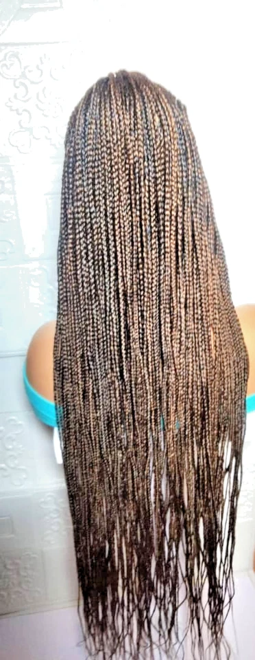 Peluca trenzada Mohawk encaje completo cabello de bebé Ghana trenzas de encorneja. Peluca marrón 36 pulgadas Foto 3 de 4