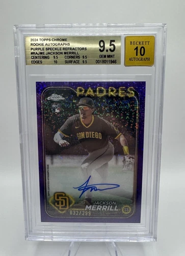 2024 Topps Chrome Jackson Merrill Purple Speckle /299 Auto BGS 9.5 / 10 RC 