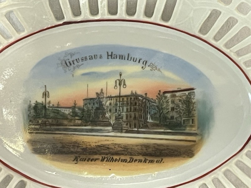 Vintage GRUSSAU HAMBURG Souvenir China Basket Kaiser Withelm Denkmal Germany