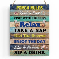 Porch Rules Sign Outdoor Porch Wood Plaque Signs Patio Wall Decor Rustic Porc...