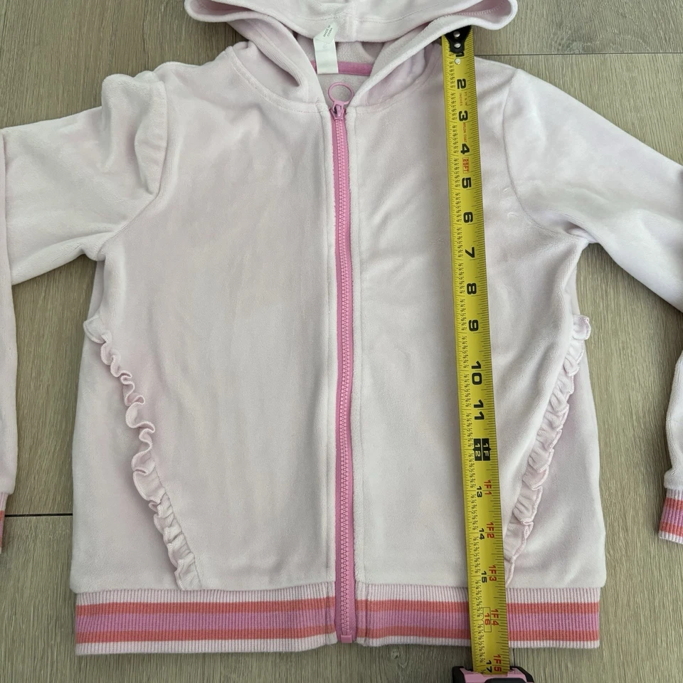Ideology Girls Hoodie Light Pink Red Ruffle Long Sleeve Size 6X Front Zip - Image 3 of 4