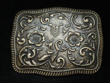 OH11125 REALLY NICE  FLORAL ORNAMENTAL  WESTERN  COWBOY BRASSTONE BELT BUCKLE