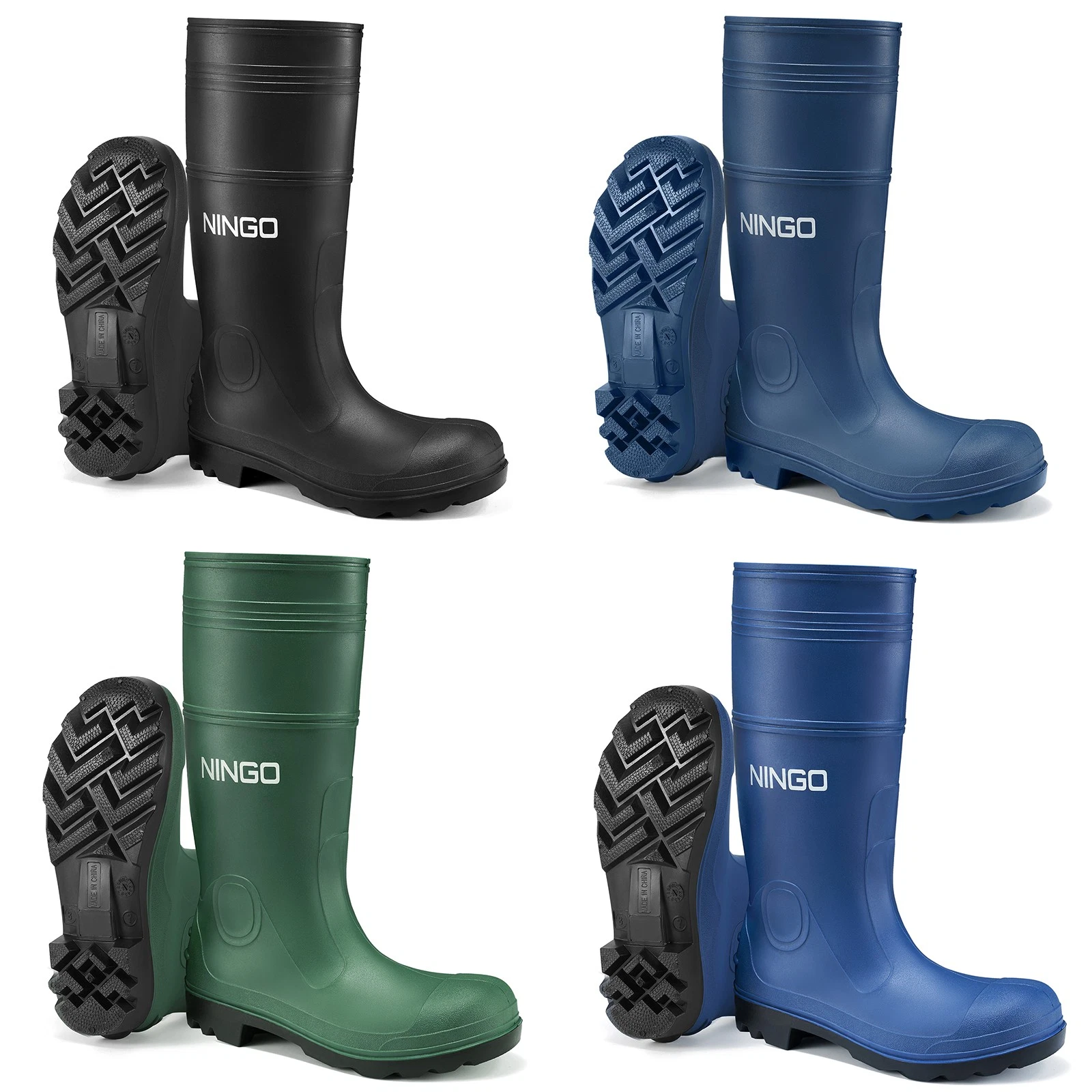 NINGO Men's Steel Toe Rain Boots PVC Waterproof Fishing Garden Safety Work Boots