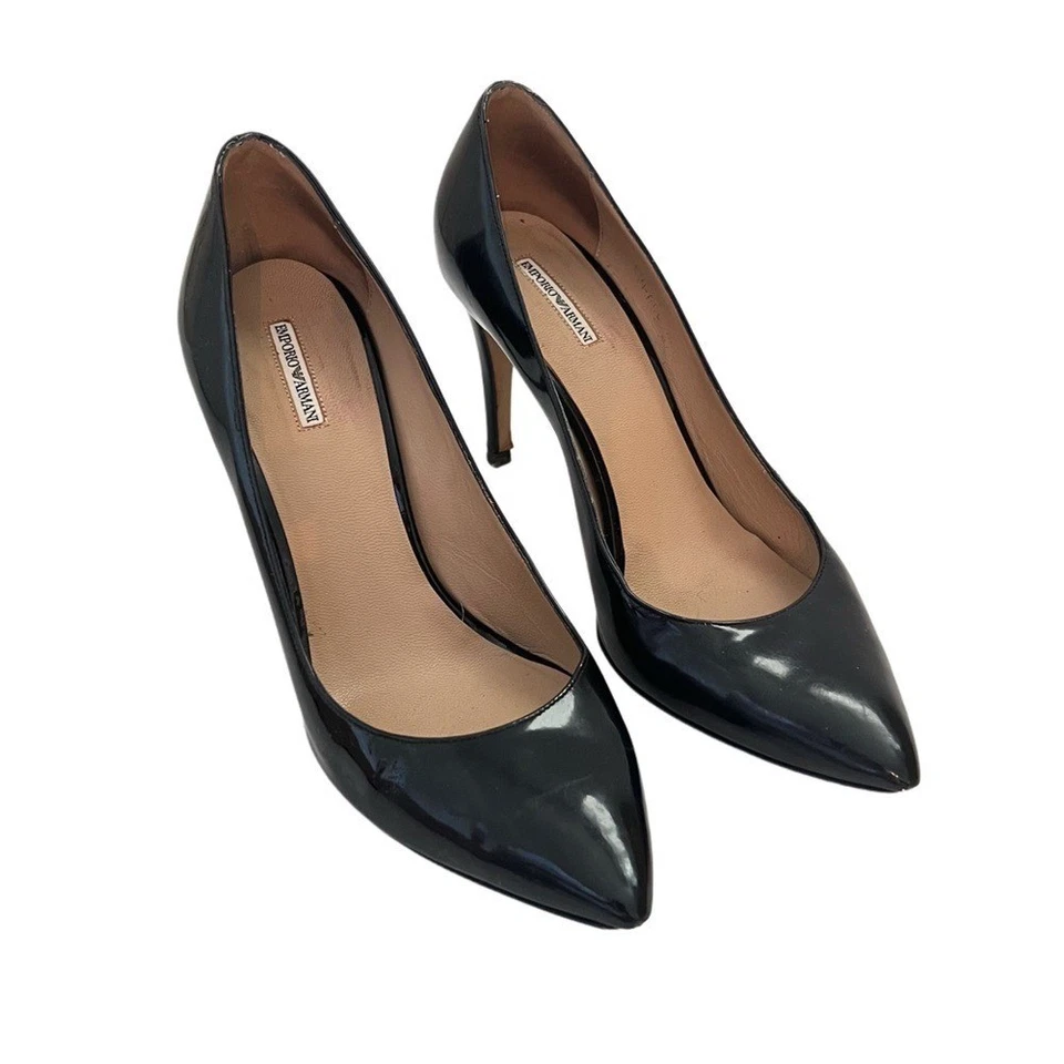 Tacones altos Emporio Armani charol genuino negro brillante Stiletto 37.5 7.5 Foto 4 de 4