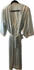 Vintage Christian Dior Lace Peignoir Robe Set Baby Blue Nightgown Embroidery M