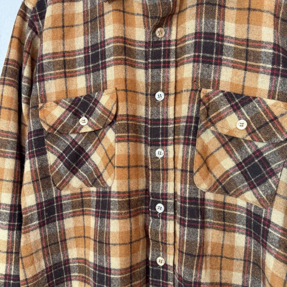 Vintage Arrow Sportswear Flannel Shirt Mens Medium Wool Blend Plaid Orange Brown - Image 2 of 4