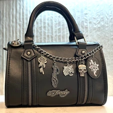 ED HARDY Black Mini Satchel RARE! Chain Tiger Print Interior Removable Strap NWT