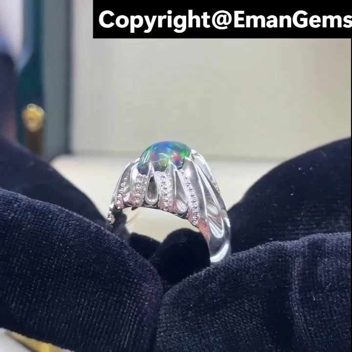 Hermoso anillo de plata de ley 925 de ópalo negro fuego etíope regalo de Navidad Foto 4 de 4