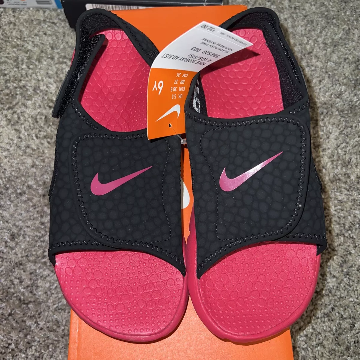 Nike Sunray Adjustable Big Girls 6Y 7Y Youth Sandals Black Pink