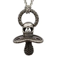 Skull Pacifier Pendant Necklace with 78 pcs Black Cubic Zirconia By Controse
