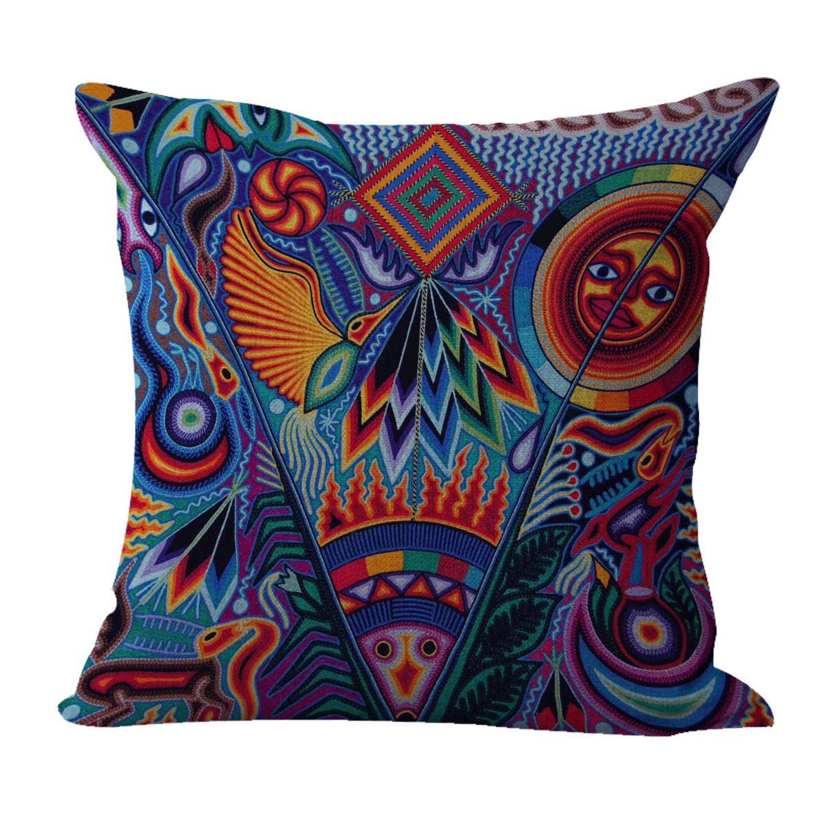 Mexican folk art print cushion cover for vibrant living room decor  