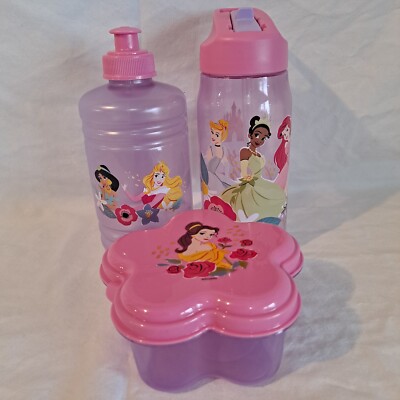 New ZAK Disney Lot 3 PRINCESS Kids CUPS & BOWL Travel Lid Straw Water Bottle