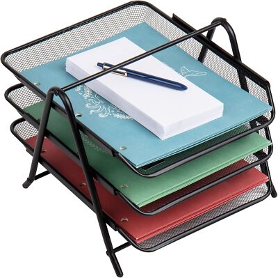 Mind Reader 3-Tier Paper Tray, Desktop Organizer, File Storage, 1 Pack, Black 
