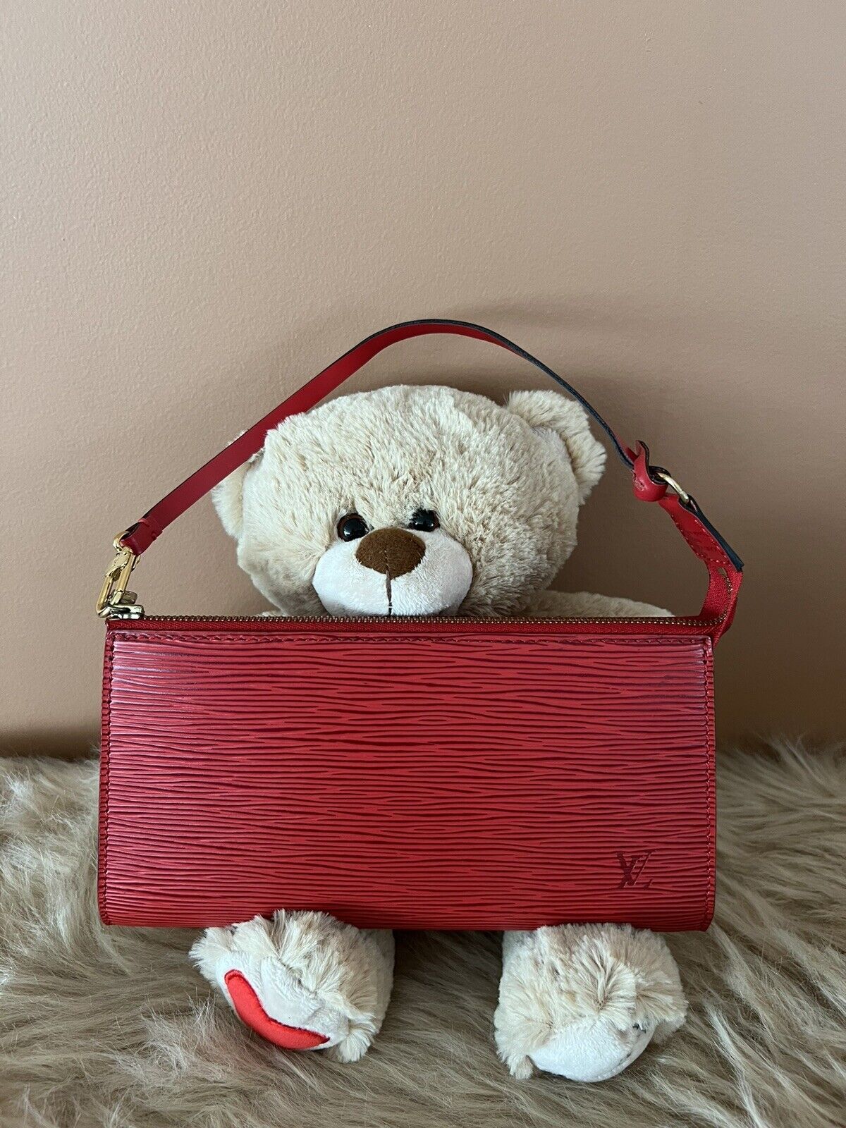 Authentic Louis Vuitton Red Epi Leather Pochette … - image 1