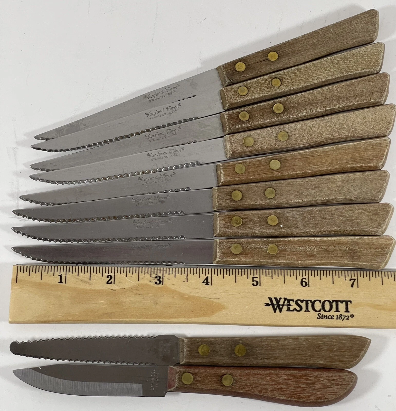 Vintage Hanford Forge Japan Serrated Steak Knife Set (8) Plus 2 Other Knives