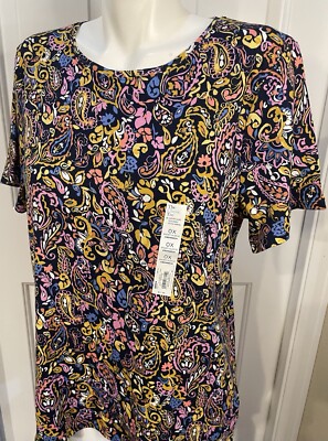 Croft & Barrow Short Sleeve T-Shirt Top Womens Size 0X Blue Paisley New