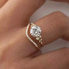Simulated Diamond 14K Yellow Gold Plated Wedding Bridal Ring Set 2.0Ct Round Cut
