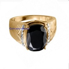 Natural Black Onyx  CZ Gemstones with 925 Sterling Silver Gold plated Ring 679