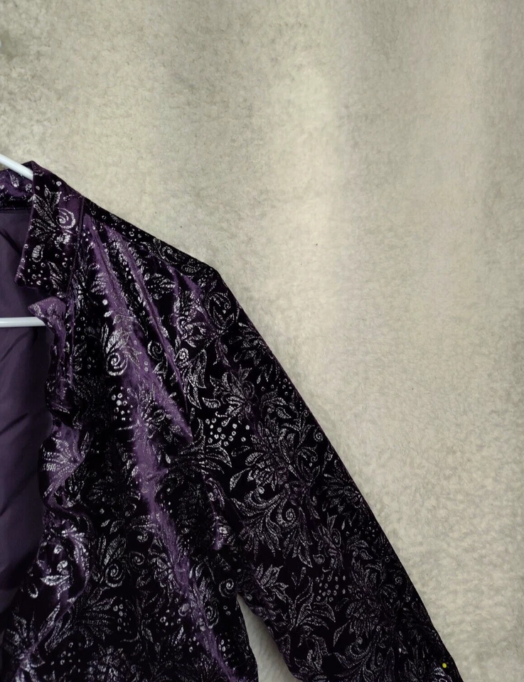 Chaqueta Bob Mackie Studio Mujer 8 Púrpura Floral Mezcla Rayón Terciopelo Vacaciones Blazer Foto 3 de 4