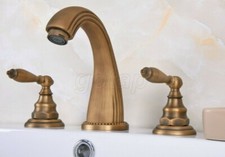 Widespread Bathroom Sink Faucet 3 Holes Dual Handles Antique Brass Mixer Tap
